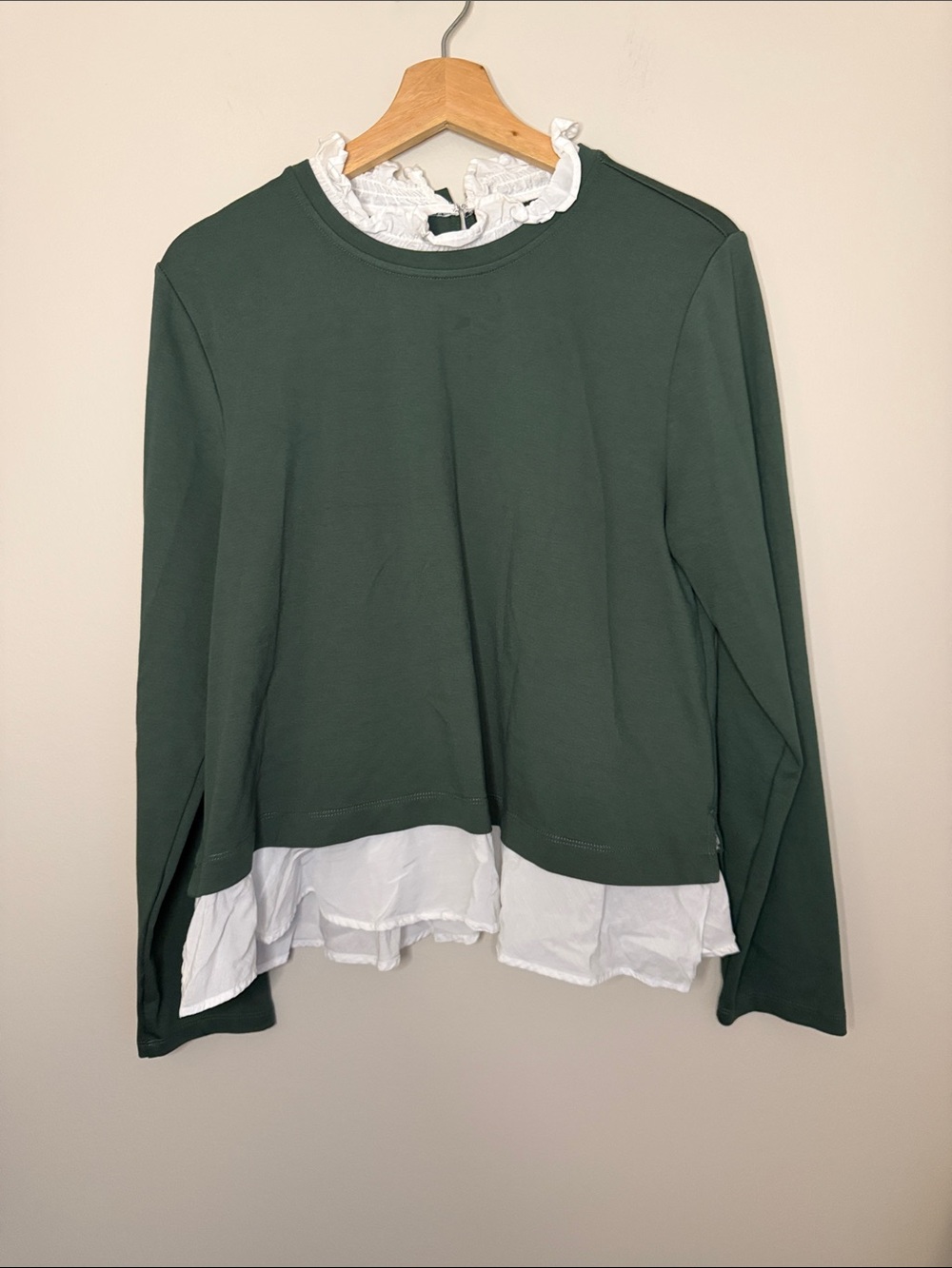 Ann Taylor Forest Green Sweatshirt with White Ruffle Hem